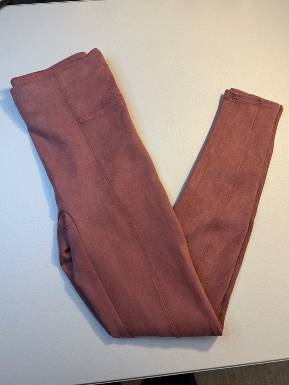 SPANX Faux Suede Leggings Dusty Rose Pink High Rise Sculpting Slim Fit M